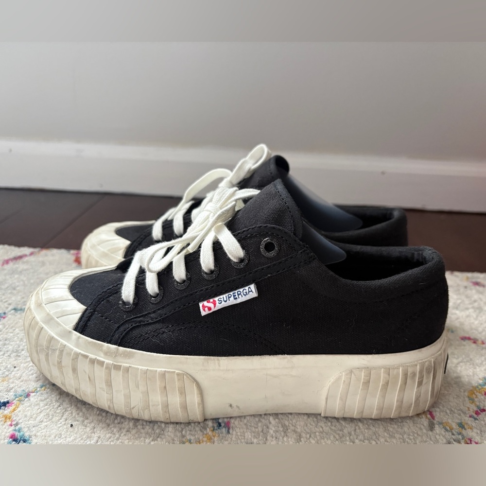 Superga stripe platform black and white sneaker, 37